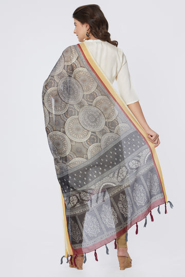 Black And White Mandala Digital Print Chanderi Silk Dupatta